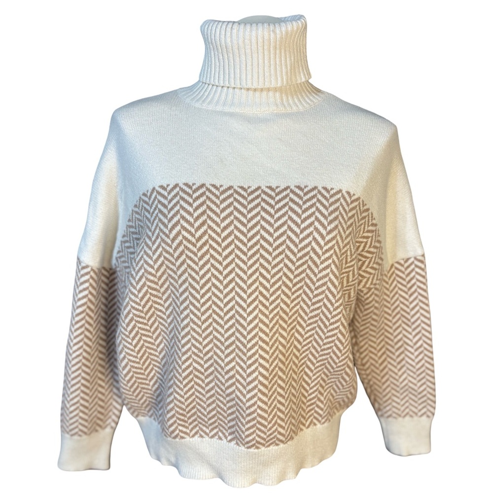 Dreamers Cream and Brown Patterned Turtleneck Sweater